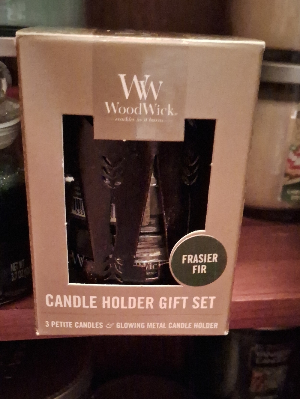 WoodWick Frasier Fir Brown Metal Candle Holder Gift Set